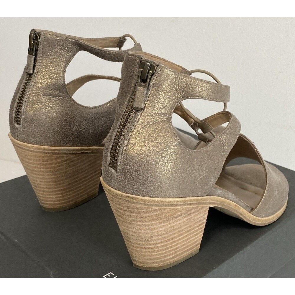 Eileen Fisher Sandals Womens US 9.5 Lou Platinum Metallic Suede Block Heel Coast - Picture 10 of 15